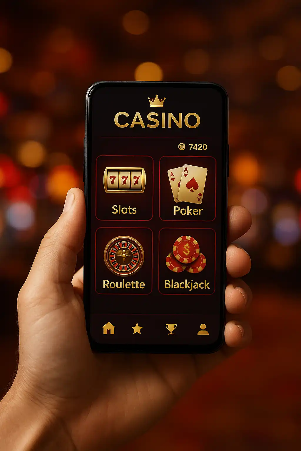 Casino lobby displayed on a smartphone screen